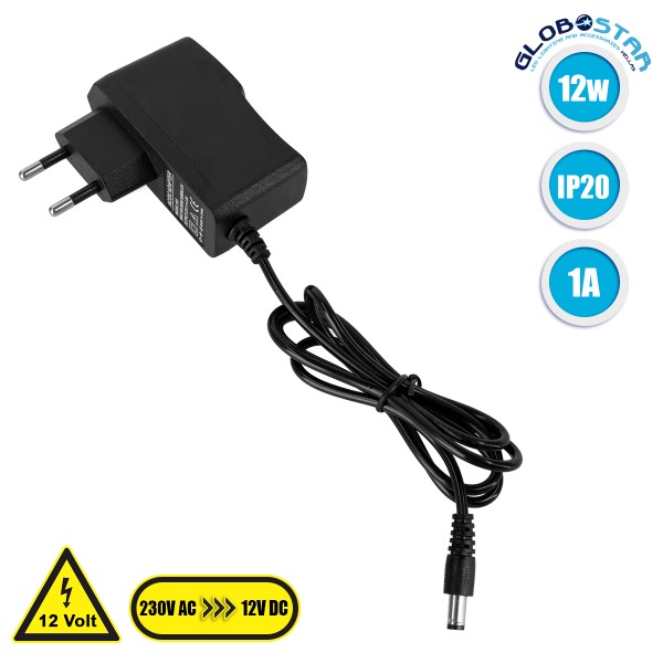GloboStar® 73071 Πλαστικό Τροφοδοτικό SELV για Προϊόντα LED 12W 1A - AC 220-240V σε DC 12V - IP20 L7 x W2.7 x H7.5cm - 2 Χρόνια Εγγύηση