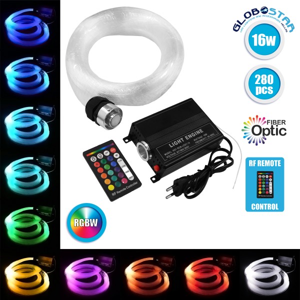 GloboStar® 79614 Κιτ Οπτικής Ίνας Optical Fiber LED 16W AC 230V με 280 Τεμ Οπτικής Ίνας Πάχους 1mm x Μήκους 2M και Ασύρματο Χειριστήριο RGBW