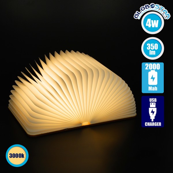 GloboStar® 79635 Επιτραπέζιο Φωτιστικό Πορτατίφ LED 4W 350lm 340° DC 5V IP20 Θερμό Λευκό 3000K Μπεζ Ξύλο με Λευκό Πλαστικό - Μ21.5 x Π16.5 x Υ2.2cm - 2 Xρόνια Εγγύηση