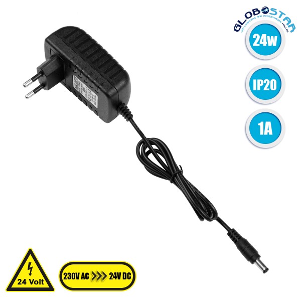 GloboStar® 73082 Πλαστικό Τροφοδοτικό SELV για Προϊόντα LED 24W 1A - AC 220-240V σε DC 24V - IP20 L9.8 x W4.5 x H6cm - 2 Years Warranty
