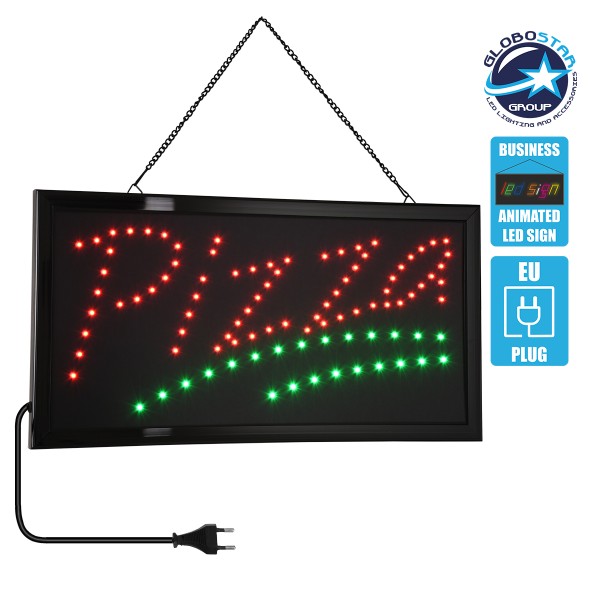 GloboStar® 75684 Φωτιστικό Ταμπέλα LED Σήμανσης PIZZA με Πρίζα AC 230V Μ48xΠ25xΥ2cm