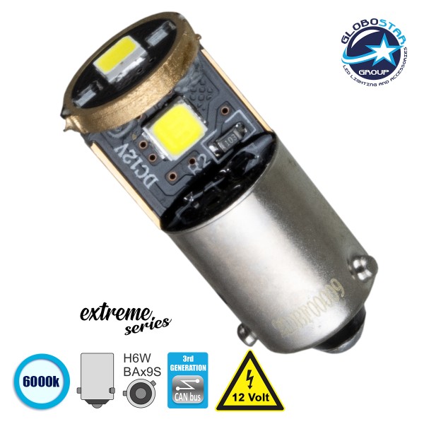 GloboStar® BAx9S - T4W 81296  Λάμπα Αυτοκινήτου 3rd Generation Can-Bus Extreme Series LED 3 SMD 3030 3W 450lm 360° DC 12V IP20 Ψυχρό Λευκό 6000K
