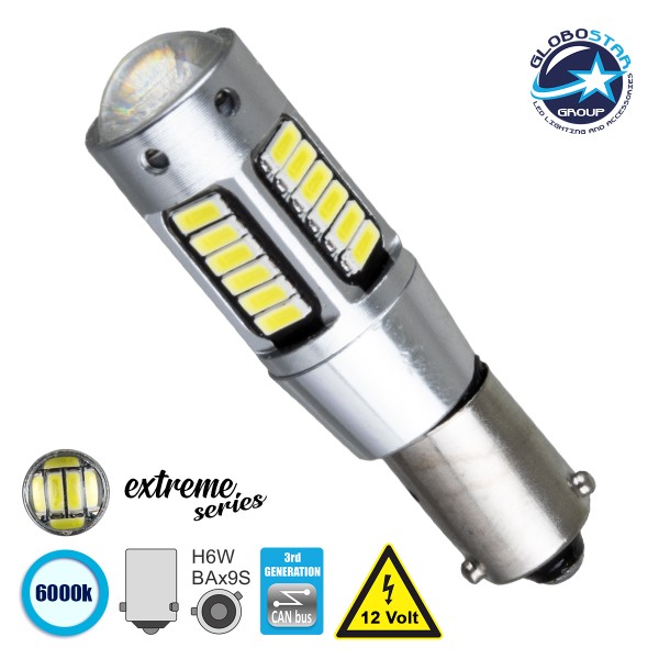 GloboStar® BAx9S - T4W 81299  Λάμπα Αυτοκινήτου  3rd Generation Can-Bus Extreme Series LED 30 SMD 4014 6W 900lm 360° DC 12V IP20 Ψυχρό Λευκό 6000K