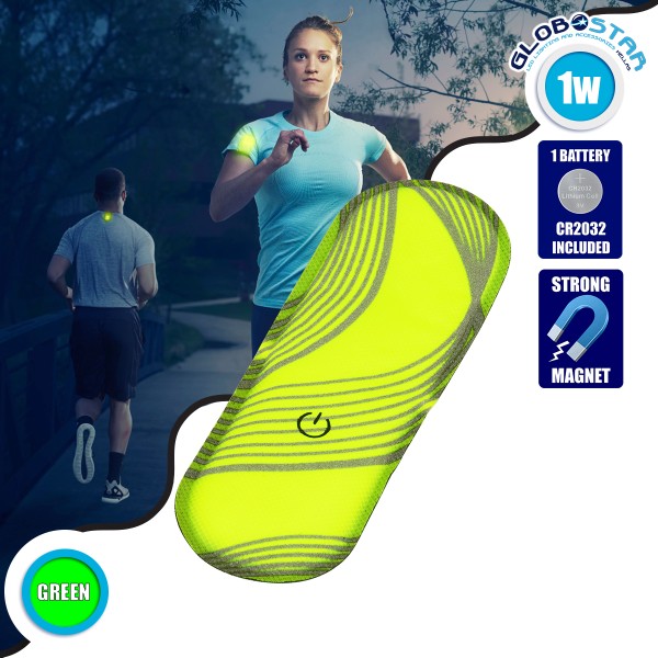 GloboStar® 79073 Μαγνητικό Clip Ασφαλείας Φωσφοριζέ Αντανακλαστικό για Ποδηλάτες & Runners με Φωτεινή Σήμανση LED & Μπαταρία CR2032 - Αδιάβροχο IP65 Λαχανί Φωσφοριζέ