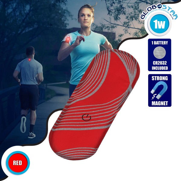 GloboStar® 79074 Μαγνητικό Clip Ασφαλείας Φωσφοριζέ Αντανακλαστικό για Ποδηλάτες & Runners με Φωτεινή Σήμανση LED & Μπαταρία CR2032 - Αδιάβροχο IP65 Κόκκινο Φωσφοριζέ