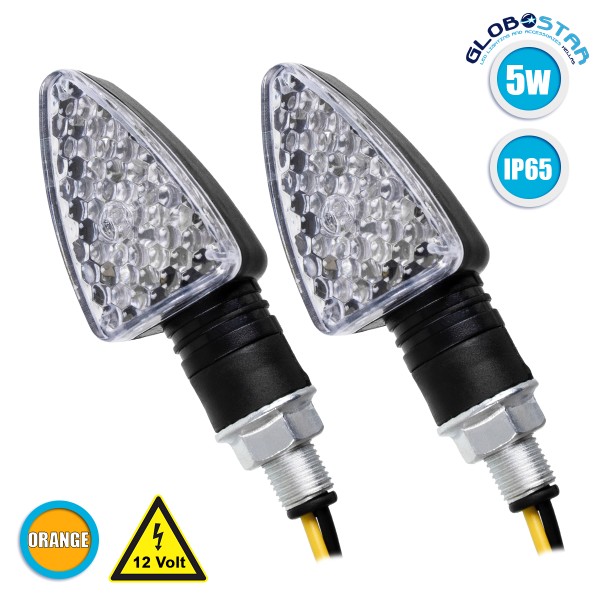 GloboStar® 81751 ΣΕΤ 2 x Φλάς Μοτοσυκλέτας Universal Triangle LED Diode 5W DC 12V Πορτοκαλί Αδιάβροχα IP65