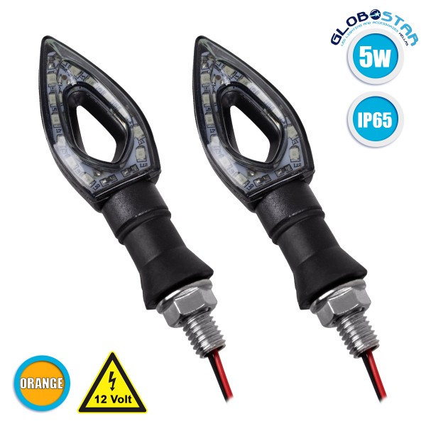 GloboStar® 81752 ΣΕΤ 2 x Φλάς Μοτοσυκλέτας Universal Arrow LED SMD 5050 5W DC 12V Πορτοκαλί Αδιάβροχα IP65