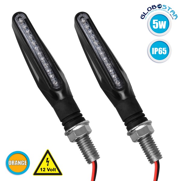 GloboStar® 81753 ΣΕΤ 2 x Φλάς Μοτοσυκλέτας Universal Line LED SMD 5050 5W DC 12V Πορτοκαλί Αδιάβροχα IP65