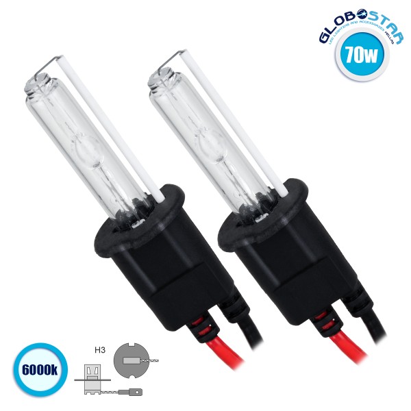 GloboStar® 84001 H3 ΣΕΤ 2 x Λάμπες Βασικού Φωτισμού Αυτοκινήτου & Μοτοσυκλέτας Xenon HID 70W 6400lm IP20 Ψυχρό Λευκό 6000K