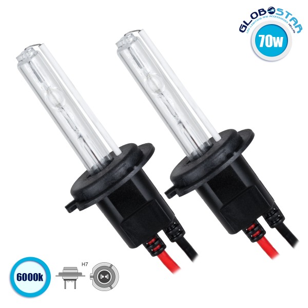 GloboStar® 84003 H7 ΣΕΤ 2 x Λάμπες Βασικού Φωτισμού Αυτοκινήτου & Μοτοσυκλέτας Xenon HID 70W 6400lm IP20 Ψυχρό Λευκό 6000K