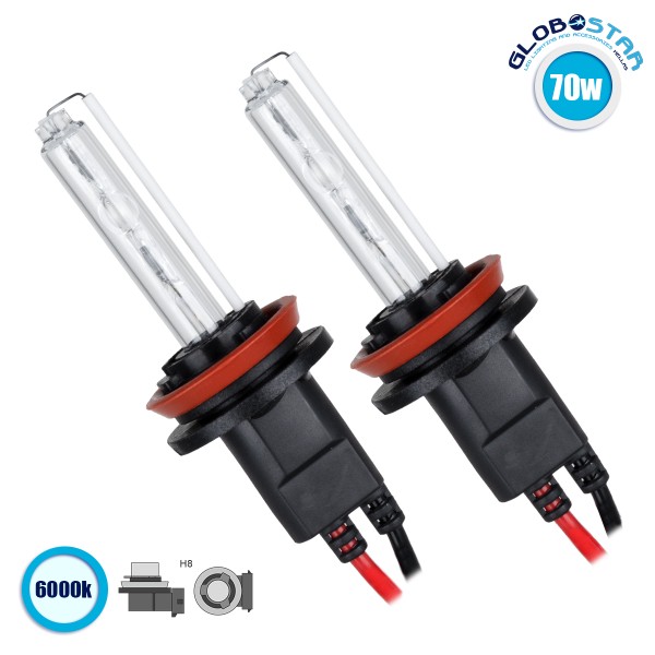GloboStar® 84004 H8 ΣΕΤ 2 x Λάμπες Βασικού Φωτισμού Αυτοκινήτου & Μοτοσυκλέτας Xenon HID 70W 6400lm IP20 Ψυχρό Λευκό 6000K