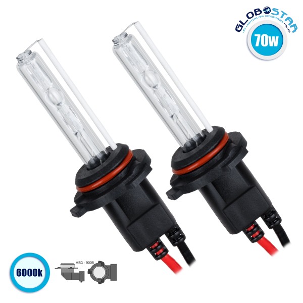 GloboStar® 84009 HB3 9005 ΣΕΤ 2 x Λάμπες Βασικού Φωτισμού Αυτοκινήτου & Μοτοσυκλέτας Xenon HID 70W 6400lm IP20 Ψυχρό Λευκό 6000K