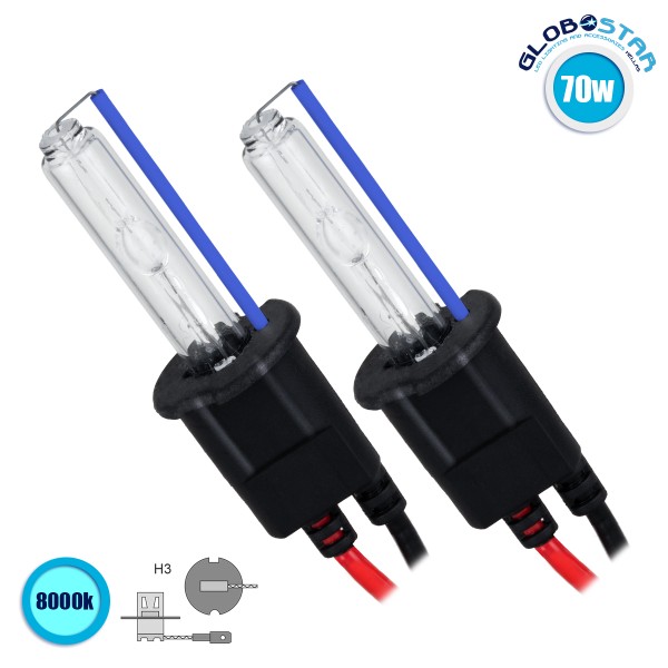 GloboStar® 84012 H3 ΣΕΤ 2 x Λάμπες Βασικού Φωτισμού Αυτοκινήτου & Μοτοσυκλέτας Xenon HID 70W 6400lm IP20 Ψυχρό Λευκό 8000K