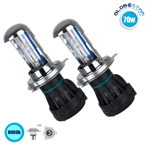 GloboStar® 84013 H4 ΣΕΤ 2 x Λάμπες Βασικού Φωτισμού Φορτηγού Xenon HID 70W 6400lm DC 24V IP20 Ψυχρό Λευκό 8000K