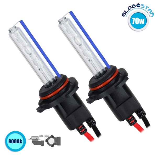 GloboStar® 84020 HB3 9005 ΣΕΤ 2 x Λάμπες Βασικού Φωτισμού Αυτοκινήτου & Μοτοσυκλέτας Xenon HID 70W 6400lm IP20 Ψυχρό Λευκό 8000K