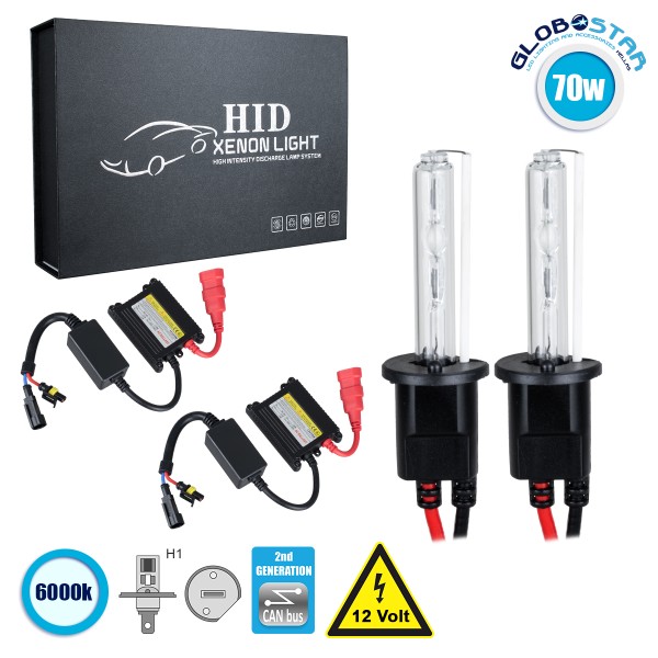 GloboStar® 84100 H1 CB Line KIT Βασικού Φωτισμού Αυτοκινήτου & Μοτοσυκλέτας 2nd Generation Can-Bus Series XENON 70W 6400lm DC 9-16V Αδιάβροχο IP65 Ψυχρό Λευκό 6000K