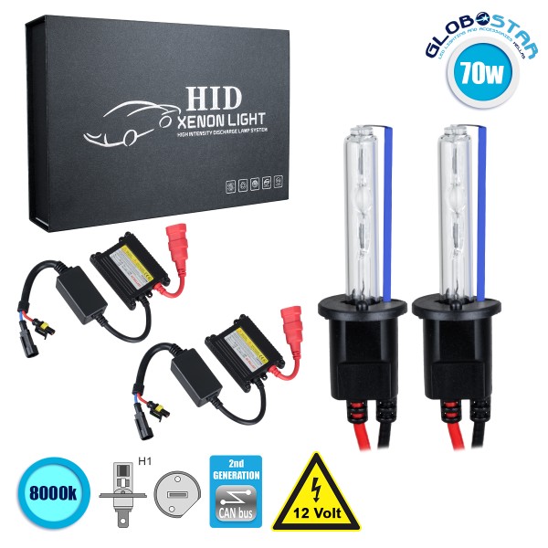 GloboStar® 84111 H1 CB Line KIT Βασικού Φωτισμού Αυτοκινήτου & Μοτοσυκλέτας 2nd Generation Can-Bus Series XENON 70W 6400lm DC 9-16V Αδιάβροχο IP65 Ψυχρό Λευκό 8000K