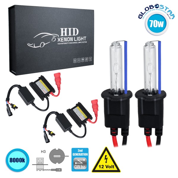 GloboStar® 84112 H3 CB Line KIT Βασικού Φωτισμού Αυτοκινήτου & Μοτοσυκλέτας 2nd Generation Can-Bus Series XENON 70W 6400lm DC 9-16V Αδιάβροχο IP65 Ψυχρό Λευκό 8000K