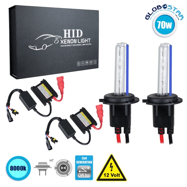 GloboStar® 84114 H7 CB Line KIT Βασικού Φωτισμού Αυτοκινήτου & Μοτοσυκλέτας 2nd Generation Can-Bus Series XENON 70W 6400lm DC 9-16V Αδιάβροχο IP65 Ψυχρό Λευκό 8000K