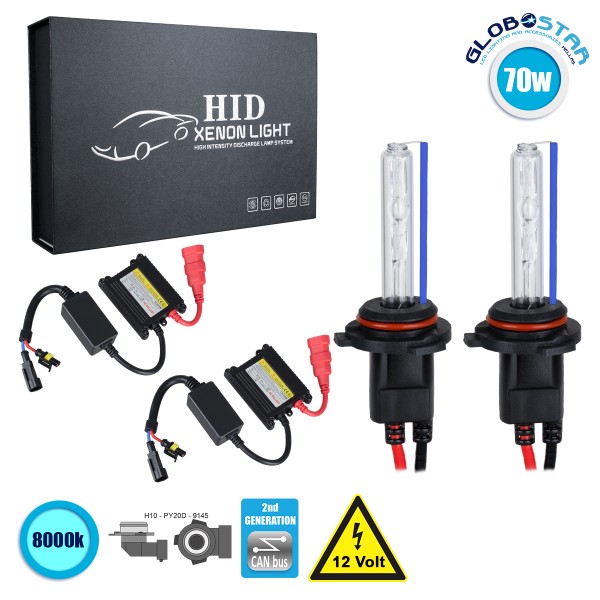 GloboStar® 84117 H10 CB Line KIT Βασικού Φωτισμού Αυτοκινήτου & Μοτοσυκλέτας 2nd Generation Can-Bus Series XENON 70W 6400lm DC 9-16V Αδιάβροχο IP65 Ψυχρό Λευκό 8000K