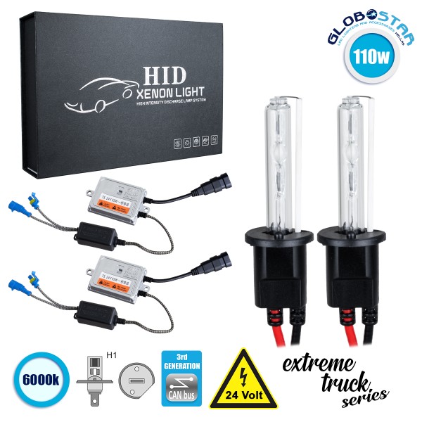 GloboStar® 84122 H1 XCB Line KIT Βασικού Φωτισμού Φορτηγού 3rd Generation Can-Bus Extreme Truck Series XENON 110W 10350lm DC 24V Αδιάβροχο IP65 Ψυχρό Λευκό 6000K