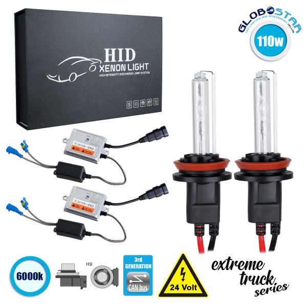 GloboStar® 84127 H9 XCB Line KIT Βασικού Φωτισμού Φορτηγού 3rd Generation Can-Bus Extreme Truck Series XENON 110W 10350lm DC 24V Αδιάβροχο IP65 Ψυχρό Λευκό 6000K