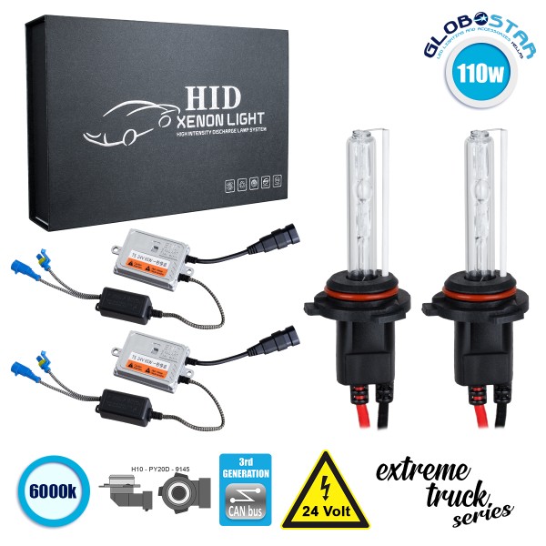 GloboStar® 84128 H10 XCB Line KIT Βασικού Φωτισμού Φορτηγού 3rd Generation Can-Bus Extreme Truck Series XENON 110W 10350lm DC 24V Αδιάβροχο IP65 Ψυχρό Λευκό 6000K