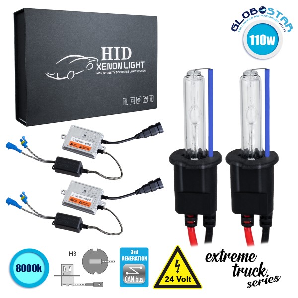 GloboStar® 84134 H3 XCB Line KIT Βασικού Φωτισμού Φορτηγού 3rd Generation Can-Bus Extreme Truck Series XENON 110W 10350lm DC 24V Αδιάβροχο IP65 Ψυχρό Λευκό 8000K