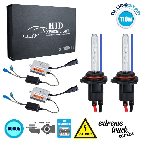 GloboStar® 84139 H10 XCB Line KIT Βασικού Φωτισμού Φορτηγού 3rd Generation Can-Bus Extreme Truck Series XENON 110W 10350lm DC 24V Αδιάβροχο IP65 Ψυχρό Λευκό 8000K