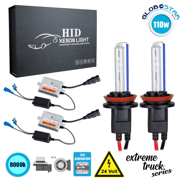 GloboStar® 84140 H11 XCB Line KIT Βασικού Φωτισμού Φορτηγού 3rd Generation Can-Bus Extreme Truck Series XENON 110W 10350lm DC 24V Αδιάβροχο IP65 Ψυχρό Λευκό 8000K