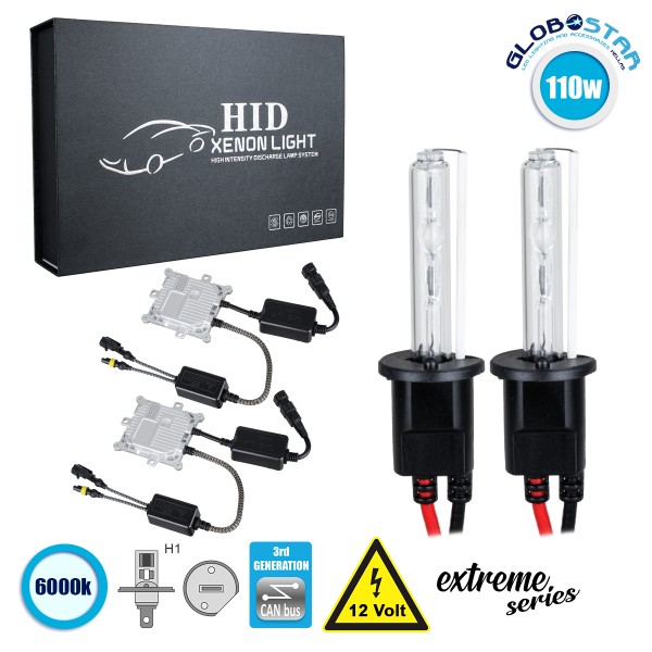 GloboStar® 84144 H1 XCB Line KIT Βασικού Φωτισμού Αυτοκινήτου & Μοτοσυκλέτας 3rd Generation Can-Bus Extreme Series XENON 110W 10350lm DC 9-16V Αδιάβροχο IP65 Ψυχρό Λευκό 6000K