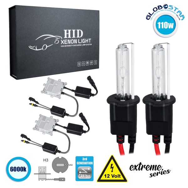 GloboStar® 84145 H3 XCB Line KIT Βασικού Φωτισμού Αυτοκινήτου & Μοτοσυκλέτας 3rd Generation Can-Bus Extreme Series XENON 110W 10350lm DC 9-16V Αδιάβροχο IP65 Ψυχρό Λευκό 6000K