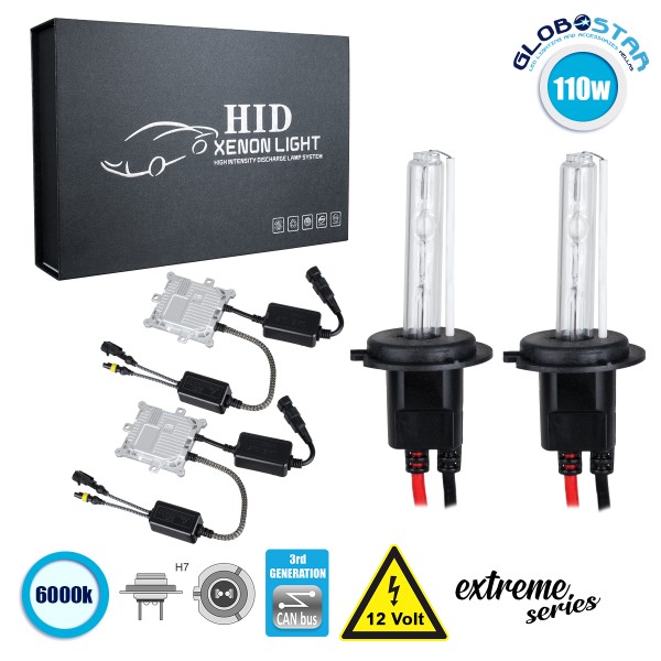 GloboStar® 84147 H7 XCB Line KIT Βασικού Φωτισμού Αυτοκινήτου & Μοτοσυκλέτας 3rd Generation Can-Bus Extreme Series XENON 110W 10350lm DC 9-16V Αδιάβροχο IP65 Ψυχρό Λευκό 6000K