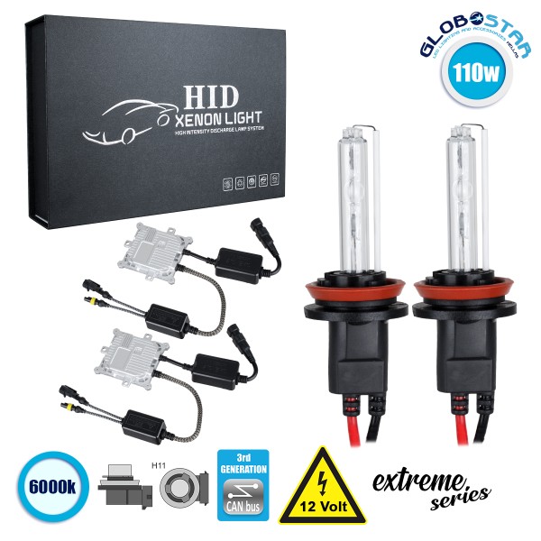 GloboStar® 84151 H11 XCB Line KIT Βασικού Φωτισμού Αυτοκινήτου & Μοτοσυκλέτας 3rd Generation Can-Bus Extreme Series XENON 110W 10350lm DC 9-16V Αδιάβροχο IP65 Ψυχρό Λευκό 6000K
