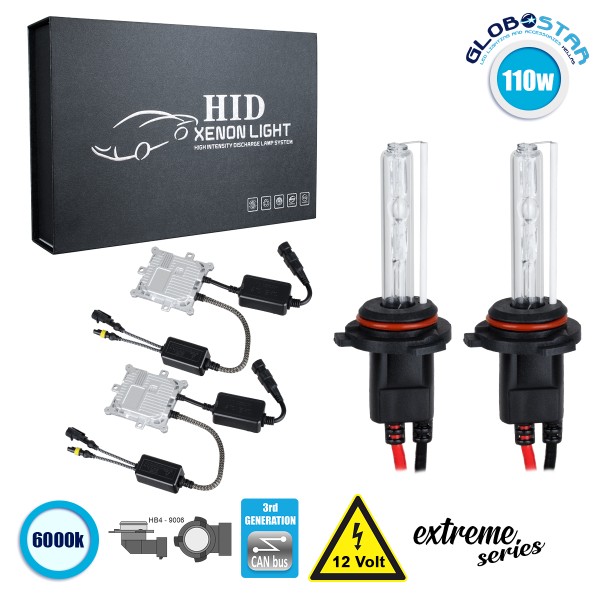 GloboStar® 84154 HB4 9006 XCB Line KIT Βασικού Φωτισμού Αυτοκινήτου & Μοτοσυκλέτας 3rd Generation Can-Bus Extreme Series XENON 110W 10350lm DC 9-16V Αδιάβροχο IP65 Ψυχρό Λευκό 6000K