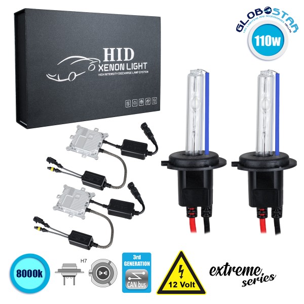 GloboStar® 84158 H7 XCB Line KIT Βασικού Φωτισμού Αυτοκινήτου & Μοτοσυκλέτας 3rd Generation Can-Bus Extreme Series XENON 110W 10350lm DC 9-16V Αδιάβροχο IP65 Ψυχρό Λευκό 8000K