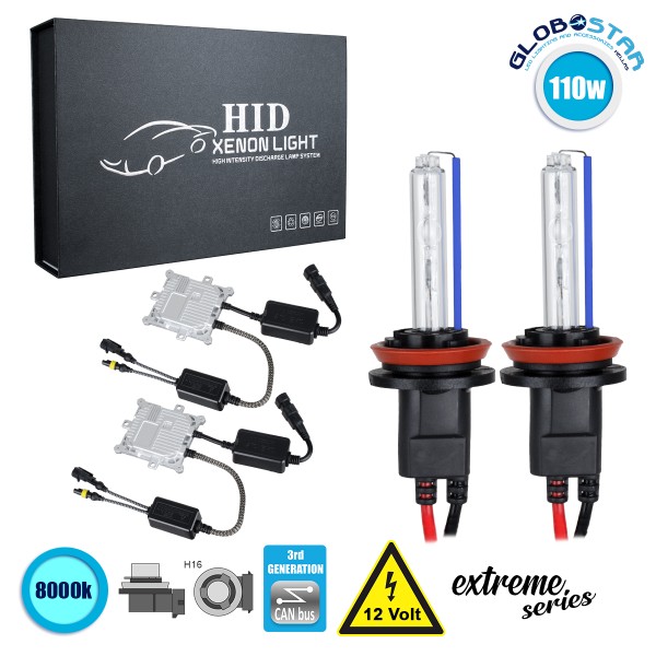 GloboStar® 84163 H16 XCB Line KIT Βασικού Φωτισμού Αυτοκινήτου & Μοτοσυκλέτας 3rd Generation Can-Bus Extreme Series XENON 110W 10350lm DC 9-16V Αδιάβροχο IP65 Ψυχρό Λευκό 8000K