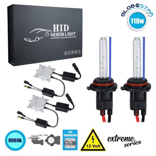 GloboStar® 84165 HB4 9006 XCB Line KIT Βασικού Φωτισμού Αυτοκινήτου & Μοτοσυκλέτας 3rd Generation Can-Bus Extreme Series XENON 110W 10350lm DC 9-16V Αδιάβροχο IP65 Ψυχρό Λευκό 8000K