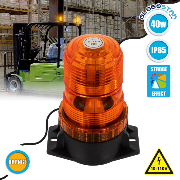 GloboStar® 85195 PRO Series Φάρος Ασφαλείας για Περονοφόρα - Κλαρκ - Αυτοκίνητα & Φορτηγά STROBE LED SMD 5730 40W DC 10-110V Αδιάβροχος IP65 Πορτοκαλί