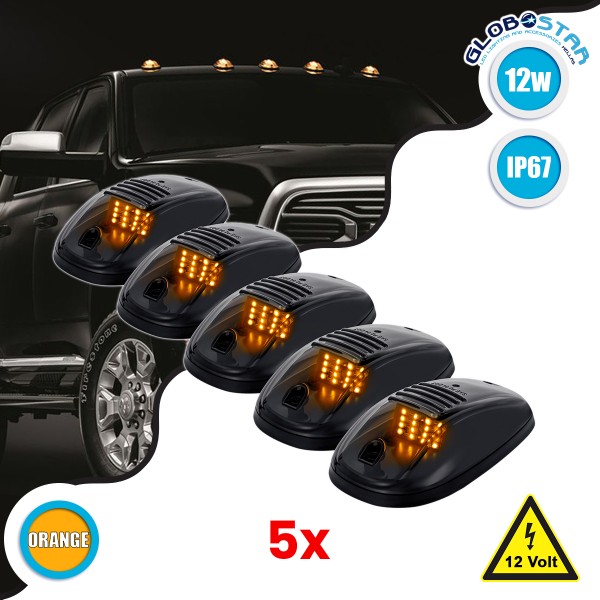 GloboStar® 85303 Πακέτο 5 Τεμάχια Φώτα Όγκου Οροφής - Running Lights για Αυτοκίνητα - SUV - Αγροτικά LED SMD 3030 12W 600lm DC 12V με Διακόπτη On/Off Αδιάβροχα IP65 5x Πορτοκαλί