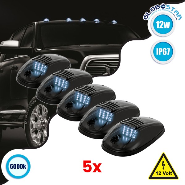 GloboStar® 85304 Πακέτο 5 Τεμάχια Φώτα Όγκου Οροφής - Running Lights για Αυτοκίνητα - SUV - Αγροτικά LED SMD 3030 12W 1200lm DC 12V με Διακόπτη On/Off Αδιάβροχα IP65 5x Ψυχρό Λευκό 6000K