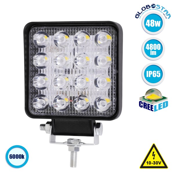 GloboStar® 85407 PRO Series Προβολέας Εργασίας - Working Light για Αυτοκίνητα & Φορτηγά LED CREE XBD 48W 4800lm DC 10-30V Αδιάβροχο IP65 Ψυχρό Λευκό 6000K