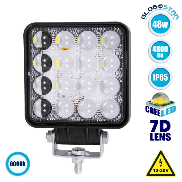GloboStar® 85408 PRO Series Προβολέας Εργασίας - Working Light για Αυτοκίνητα & Φορτηγά LED CREE XBD 7D 48W 4800lm DC 10-30V Αδιάβροχο IP65 Ψυχρό Λευκό 6000K