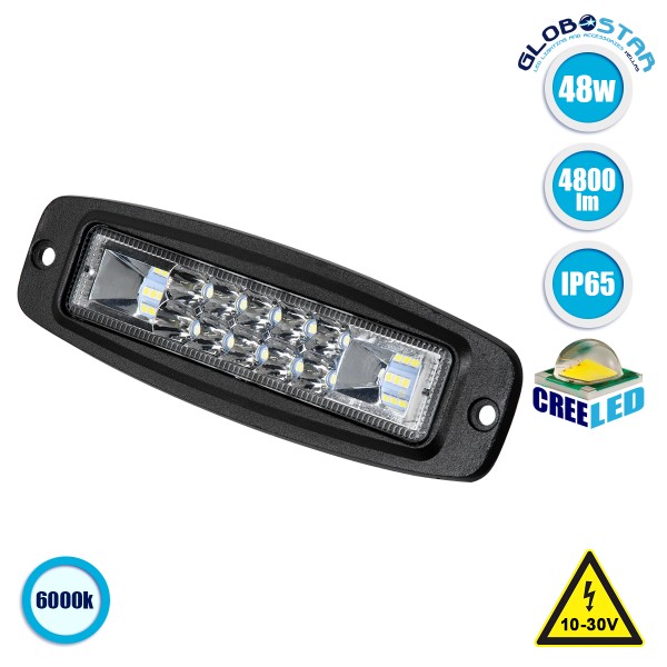 GloboStar® 85440 PRO Series Χωνευτός Προβολέας Εργασίας - Φώτα Ημέρας - Working Light - DRL για Αυτοκίνητα & Φορτηγά LED CREE XBD 48W 4800lm DC 10-30V Αδιάβροχο IP65 Ψυχρό Λευκό 6000K