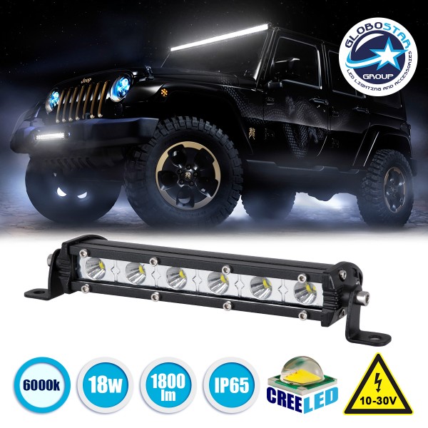 GloboStar® 85450 PRO Series Μπάρα Ίσια - Straight - DRL για Αυτοκίνητα & Φορτηγά LED CREE XBD 18W 1800lm DC 10-30V Αδιάβροχη IP65 Ψυχρό Λευκό 6000K