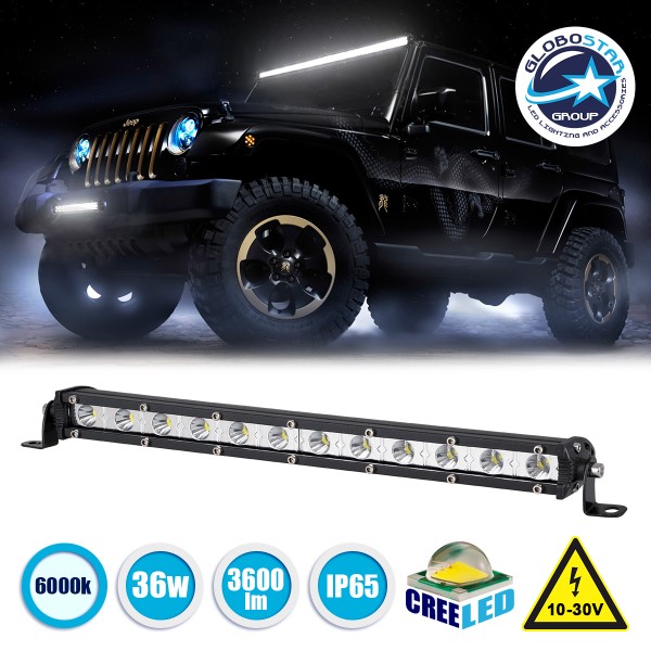 GloboStar® 85451 PRO Series Μπάρα Ίσια - Straight για Αυτοκίνητα & Φορτηγά LED CREE XBD 36W 3600lm DC 10-30V Αδιάβροχη IP65 Ψυχρό Λευκό 6000K