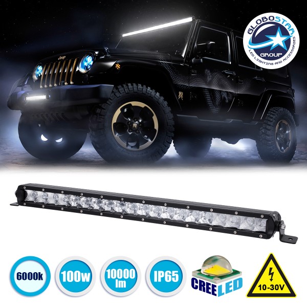 GloboStar® 85452 PRO Series Μπάρα Ίσια - Straight για Αυτοκίνητα & Φορτηγά LED CREE XBD 100W 10000lm DC 10-30V Αδιάβροχη IP65 Ψυχρό Λευκό 6000K