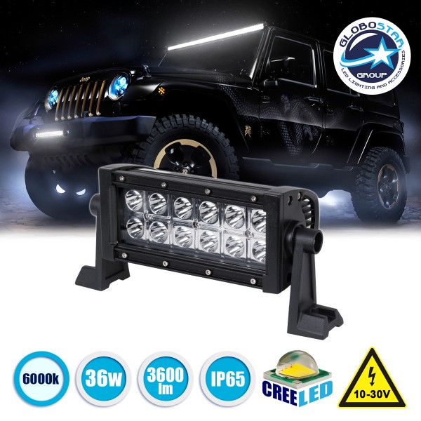 GloboStar® 85460 PRO Series Μπάρα Ίσια - Straight για Αυτοκίνητα & Φορτηγά LED CREE XBD 36W 3600lm DC 10-30V Αδιάβροχη IP65 Ψυχρό Λευκό 6000K