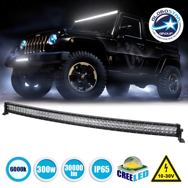 GloboStar® 85474 PRO Series Μπάρα Καμπυλωτή - Curved για Αυτοκίνητα & Φορτηγά LED CREE XBD 300W 30000lm DC 10-30V Αδιάβροχη IP65 Ψυχρό Λευκό 6000K