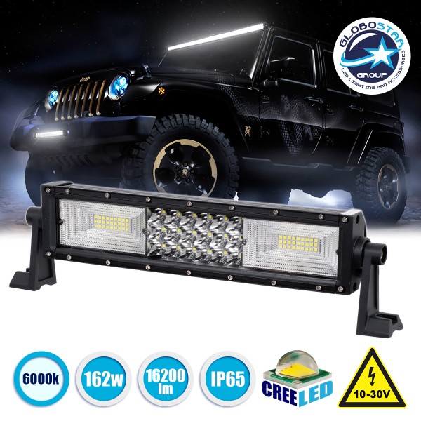 GloboStar® 85481 PRO Series Μπάρα Ίσια - Straight TRI-ROW 7D για Αυτοκίνητα & Φορτηγά LED CREE XBD 162W 16200lm 15° & 60° DC 10-30V Αδιάβροχη IP65 Ψυχρό Λευκό 6000K